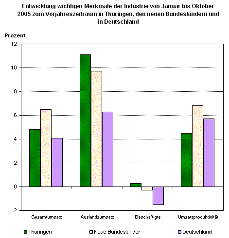 Entwicklung wichtiger Merkmale der Industrie von Januar bis Oktober 2005