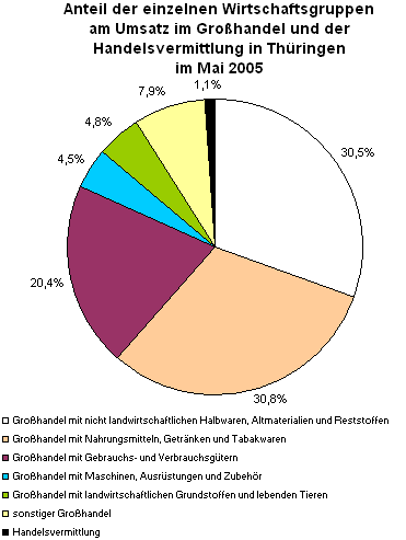 Anteil der einzelnen Wirtschaftsgruppen am Umsatz im Großhandel und der Handelsvermittlung in Thüringen im Mai 2005