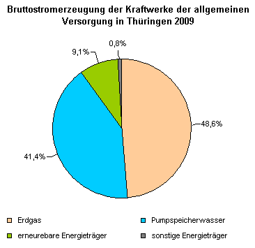 Bruttostromerzeugung der Kraftwerke der allgemeinen Versorgung in Thüringen 2009