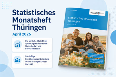 zur Pressemitteilung 172 vom 14. Juli 2026: „Statistisches Monatsheft April 2026 veröffentlicht<br><thin>Die amtliche Statistik im Spannungsfeld zwischen Nutzerbedarf und Bürokratieabbau und ein Blick auf die zukünftige Bevölkerungsentwicklung in den Thüringer Kreisen bis 2045</thin>“ im PDF-Format